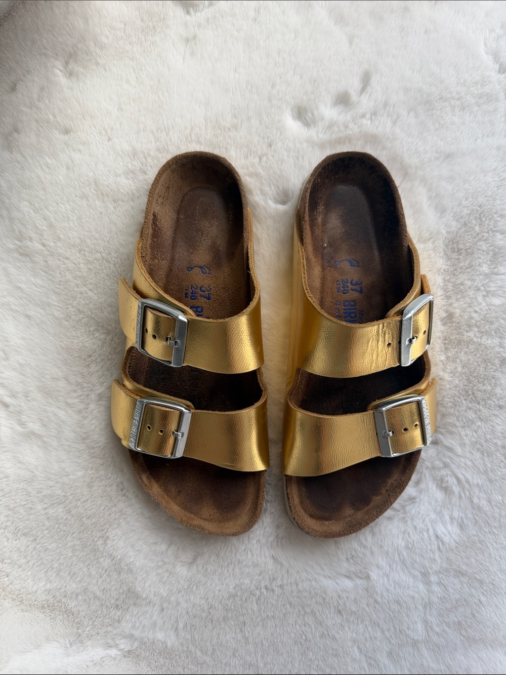 Birkenstock Gold Double-Buckle Slide Sandals 7